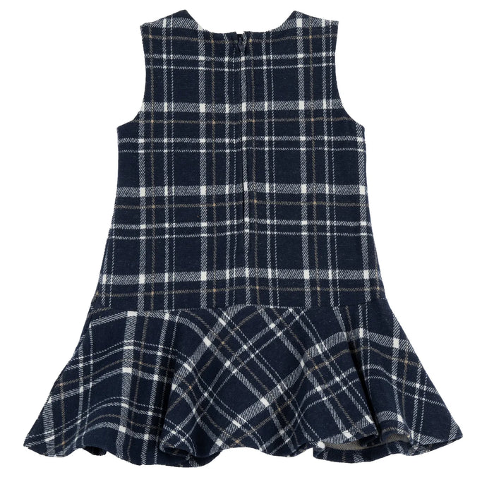 Girls Navy Blue Checked Sleeveless Dress