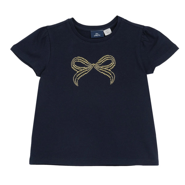 Girls Navy Blue Embellished T-shirt