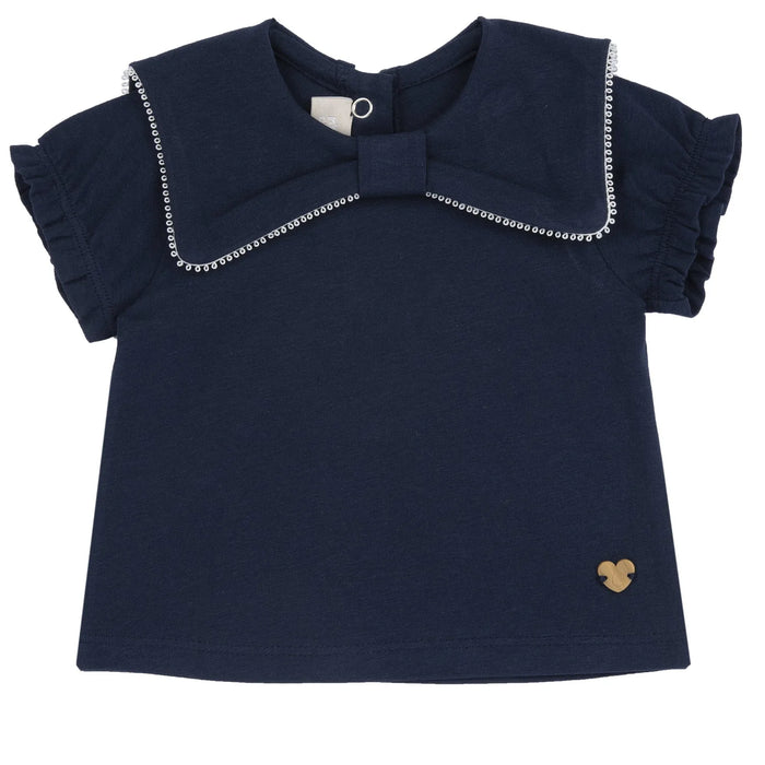 Girls Navy Blue Self Design Top