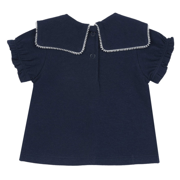 Girls Navy Blue Self Design Top