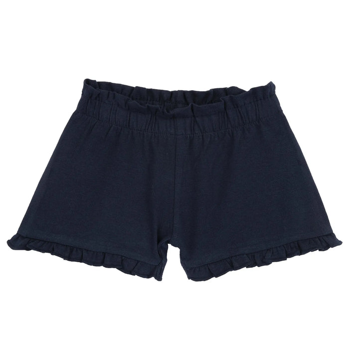 Girls Navy Blue Solid Knitted Shorts