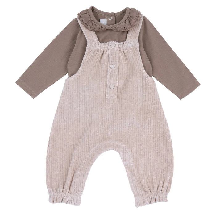 Girls Pink & Brown Solid Shirt with Dungaree