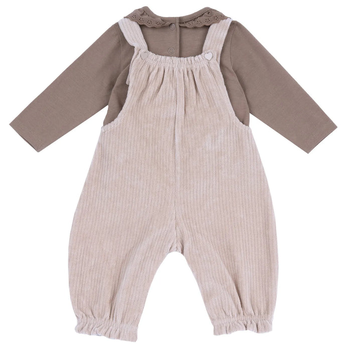 Girls Pink & Brown Solid Shirt with Dungaree