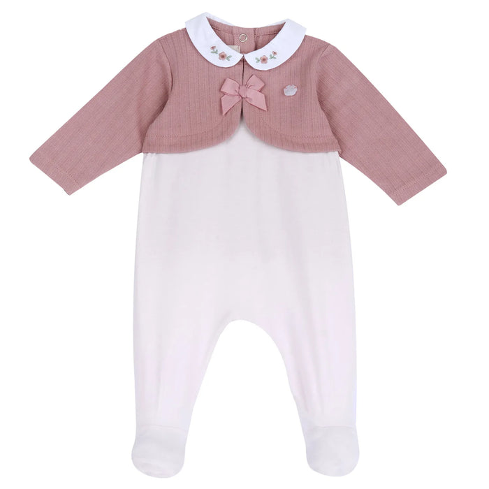 Girls Pink Embroidered Back Opening Babysuit