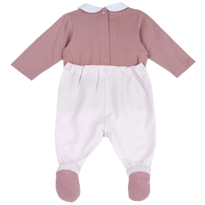 Girls Pink Embroidered Back Opening Babysuit