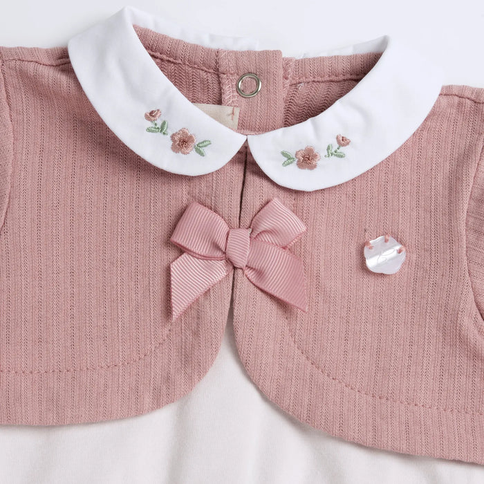 Girls Pink Embroidered Back Opening Babysuit