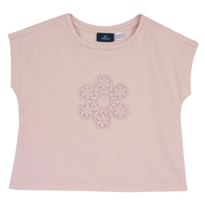 Girls Pink Embroidered T-shirt