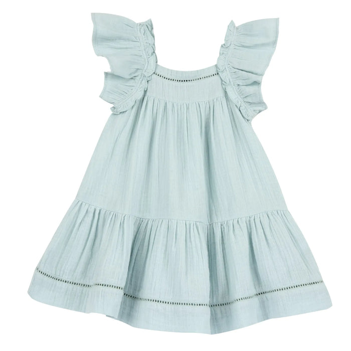 Girls Sea Green Self Design Dress