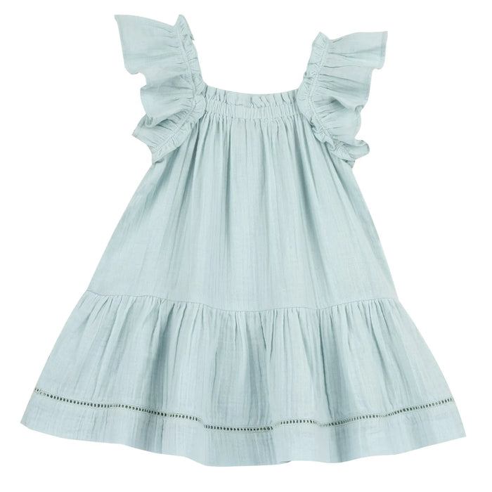 Girls Sea Green Self Design Dress