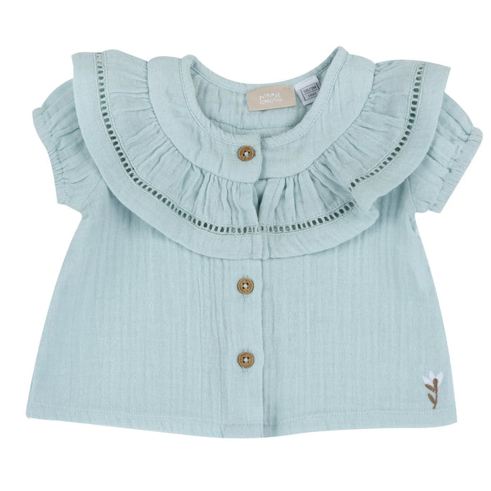 Girls Sea Green Self Design Top