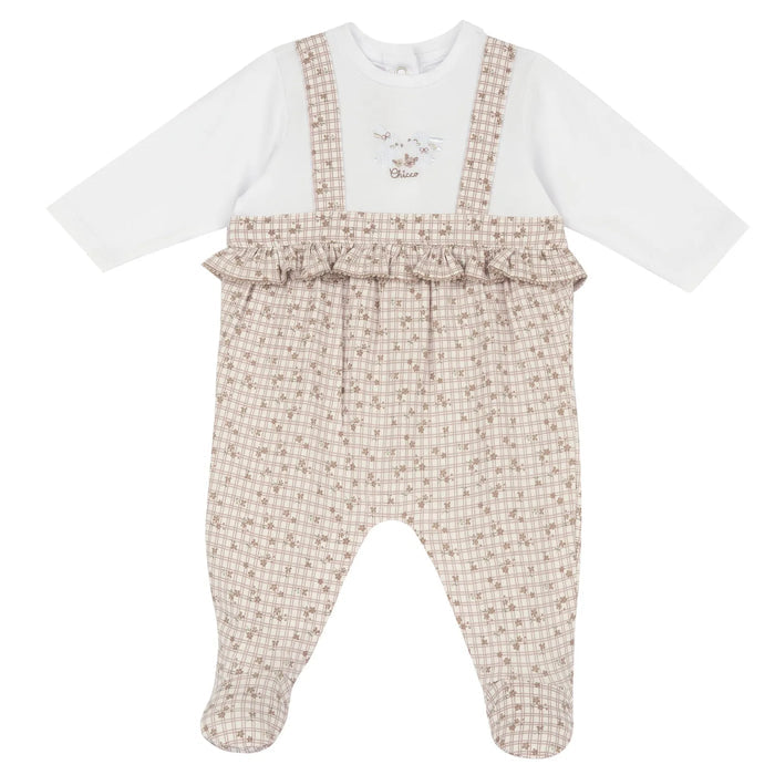 Girls White and Beige Embroidered Back Opening Babysuit