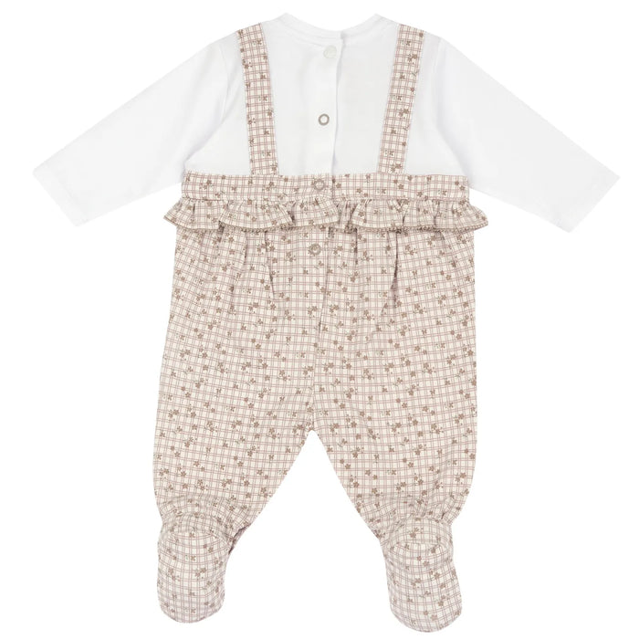 Girls White and Beige Embroidered Back Opening Babysuit