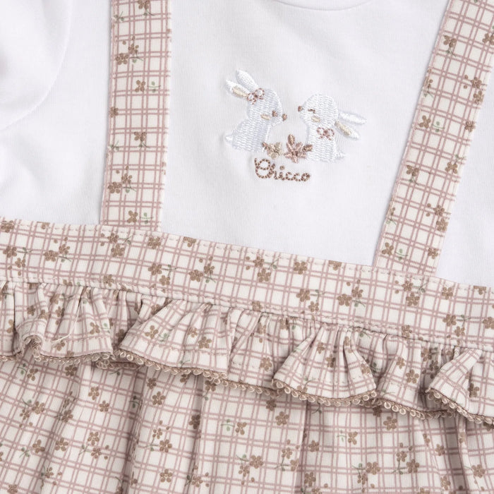 Girls White and Beige Embroidered Back Opening Babysuit
