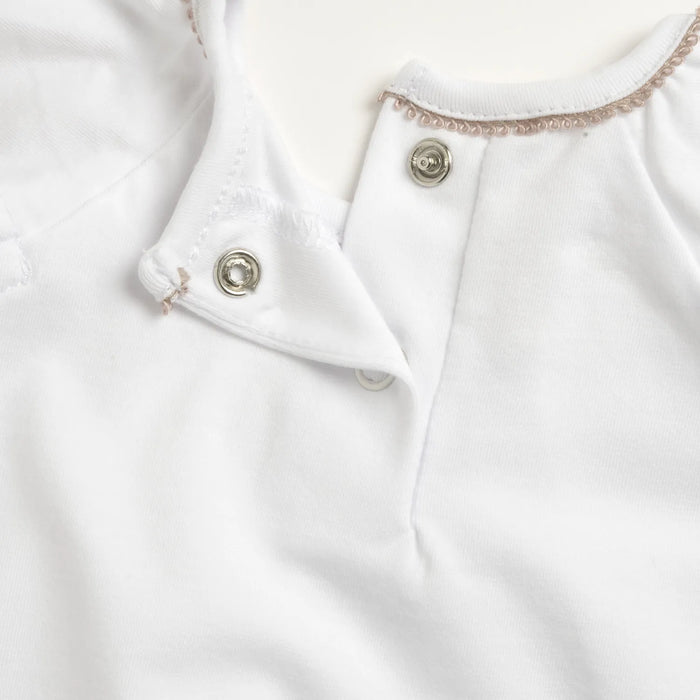 Girls White and Beige Embroidered T-Shirt with Shorts