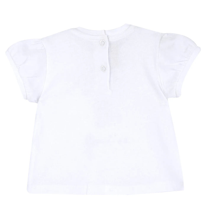 Girls White and Beige Graphic Printed T-shirt