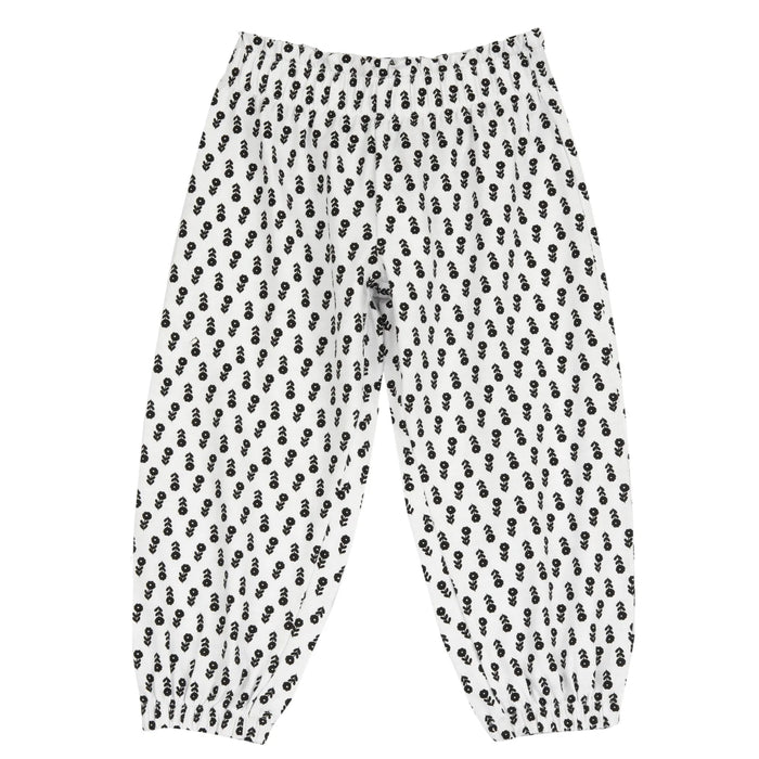 Girls White and Black Floral Printed Joggers