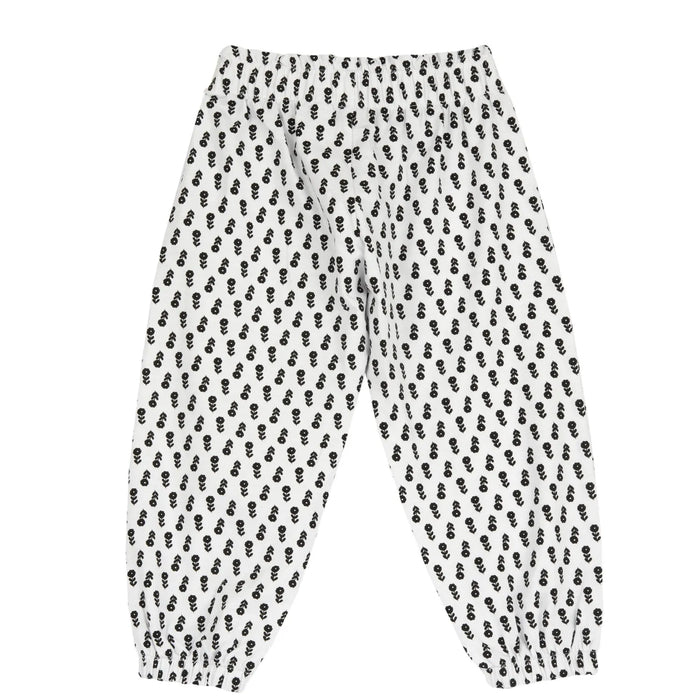 Girls White and Black Floral Printed Joggers