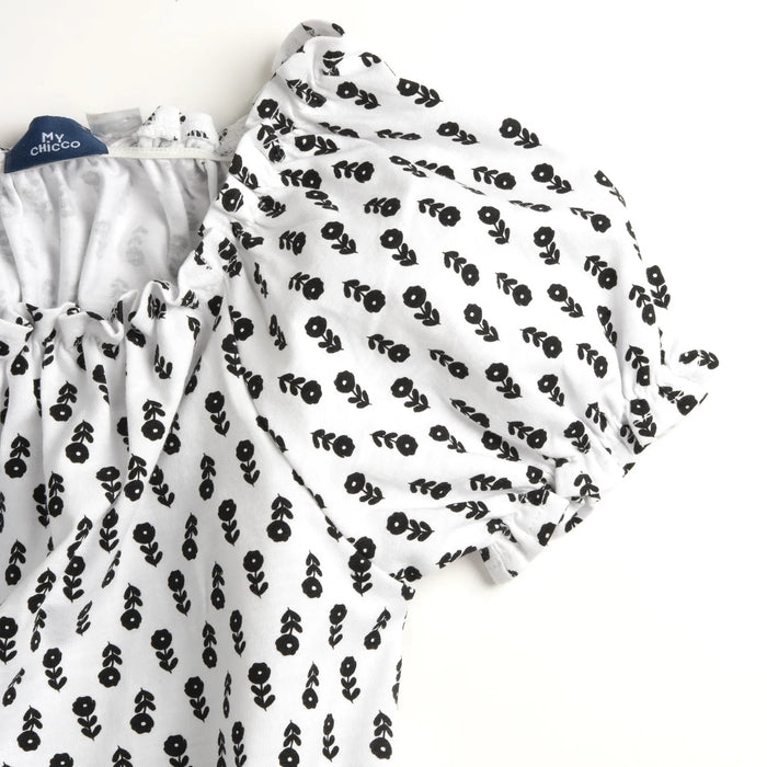 Girls White and Black Floral Printed Top