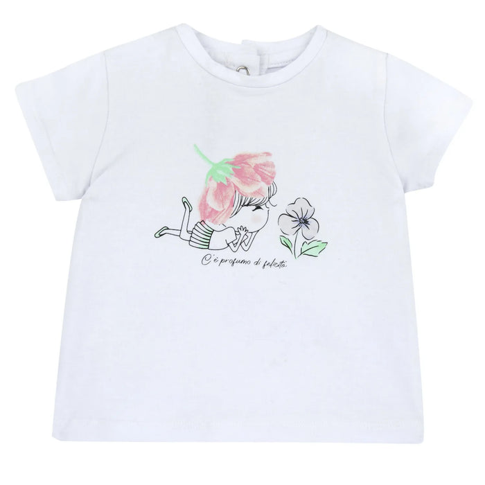Girls White and Black Printed T-shirt