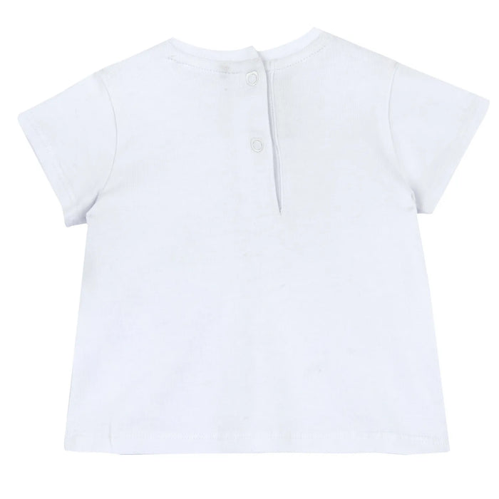 Girls White and Black Printed T-shirt