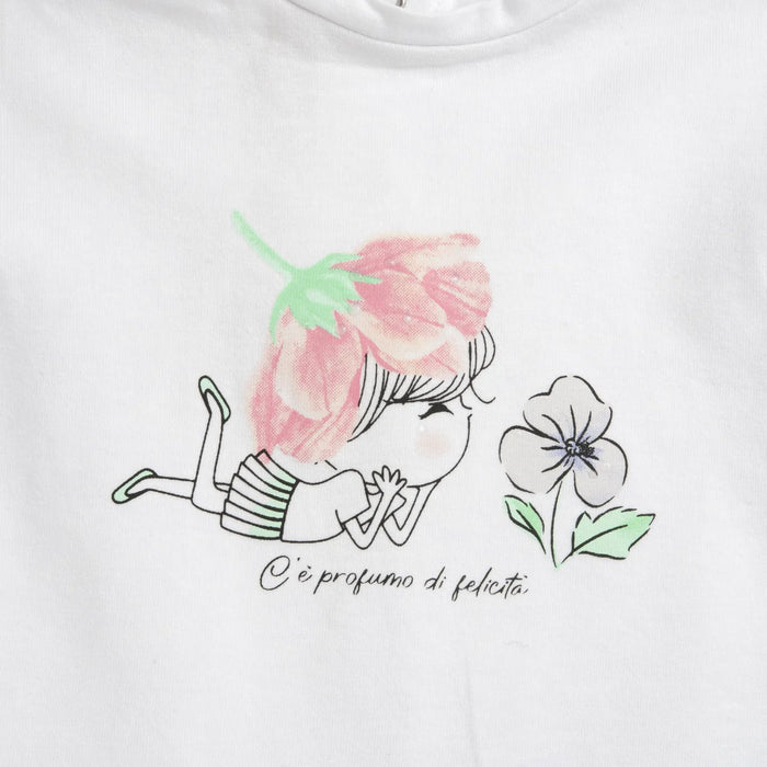 Girls White and Black Printed T-shirt