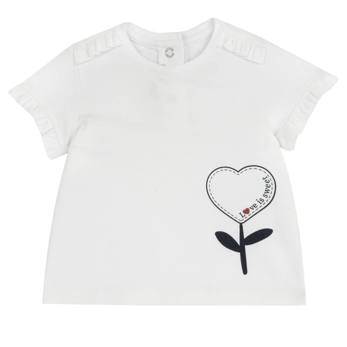 Girls White and Black Self Design T-shirt