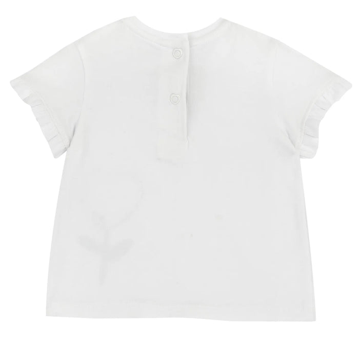 Girls White and Black Self Design T-shirt