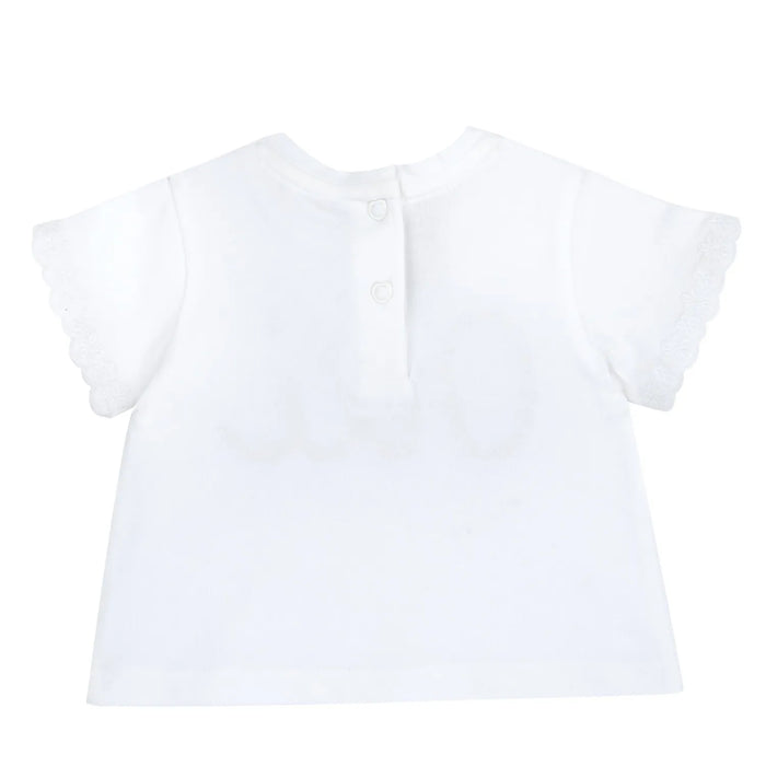 Girls White and Blue Embellished T-shirt