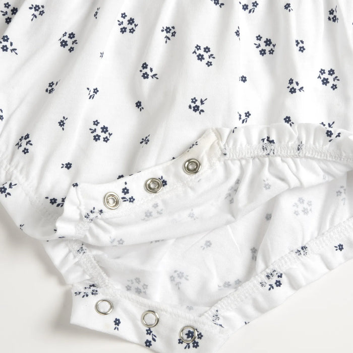Girls White and Blue Floral Printed Romper