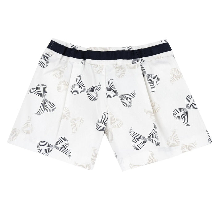 Girls White and Blue Printed Shorts
