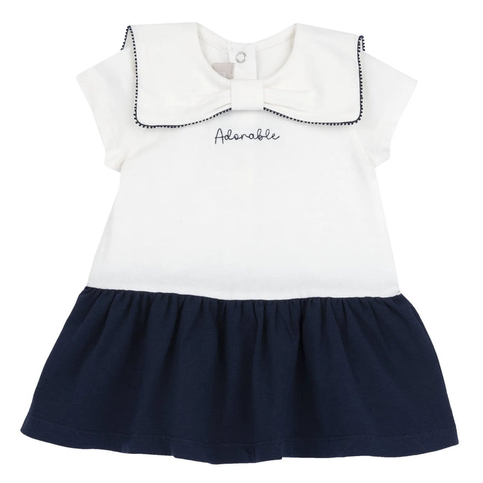 Girls White and Blue Solid Dress