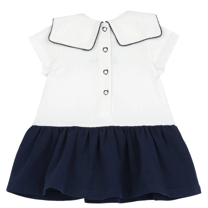 Girls White and Blue Solid Dress