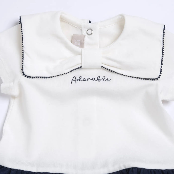 Girls White and Blue Solid Dress