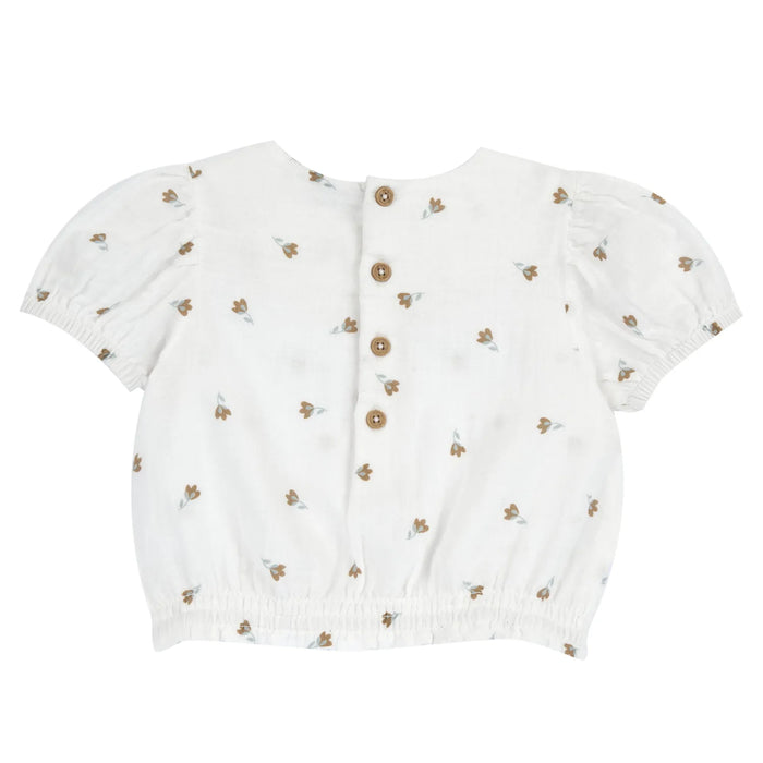 Girls White and Brown Floral Printed Top