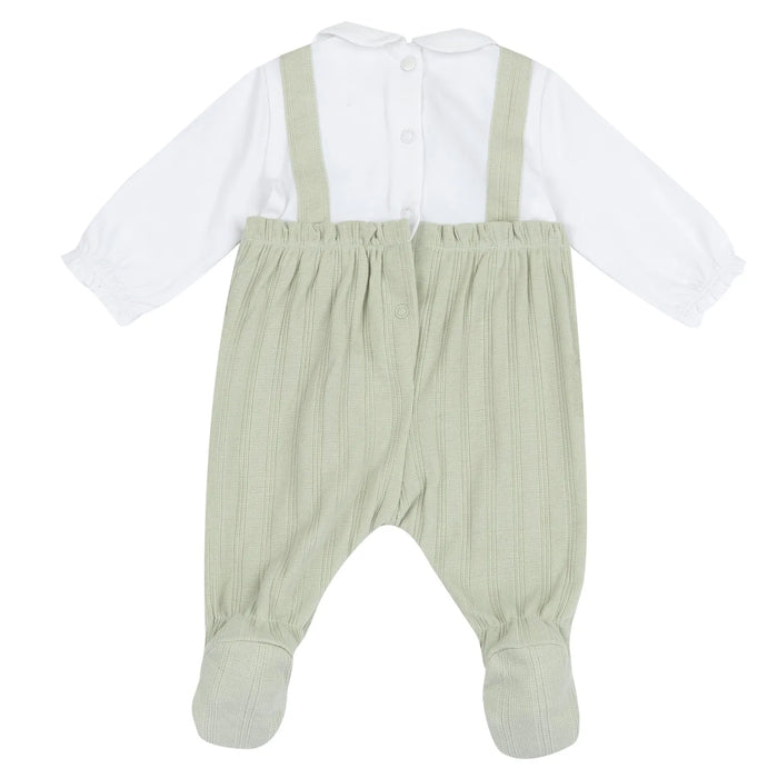 Girls White and Green Embellished Leg Opening Babysuit