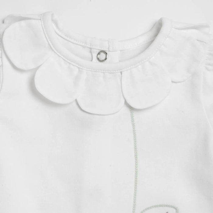 Girls White and Green Embroidered T-Shirt with Shorts