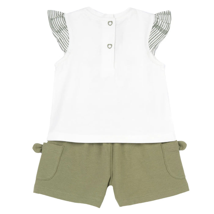 Girls White and Green Graphic Printed T-Shirt with Shorts