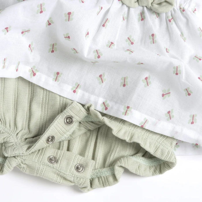 Girls White and Green Self Design Romper