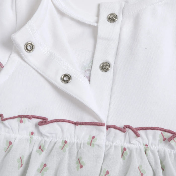 Girls White and Green Self Design Romper