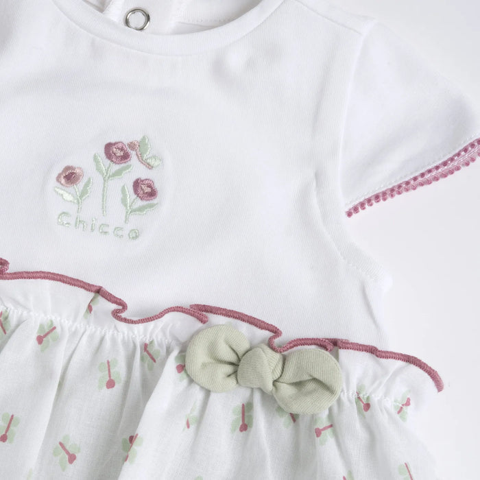 Girls White and Green Self Design Romper