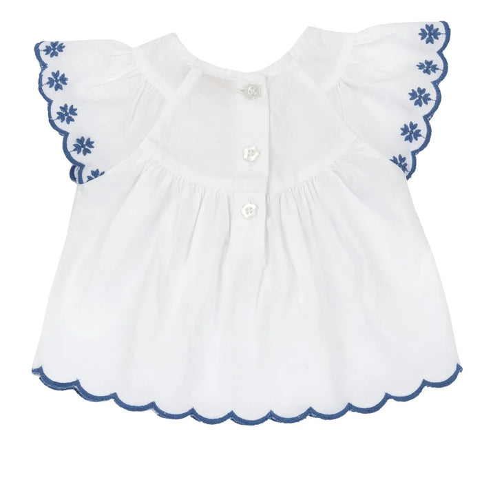Girls White and Light Blue Embroidered Top
