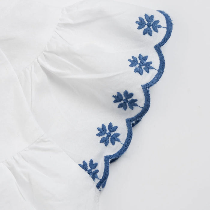 Girls White and Light Blue Embroidered Top