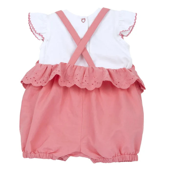 Girls White and Pink Embellished T-Shirt with Dungaree