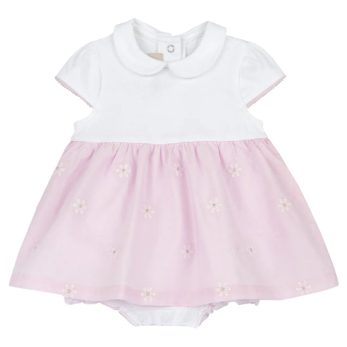 Girls White and Pink Embroidered Romper