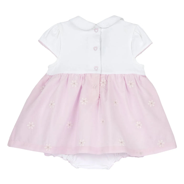 Girls White and Pink Embroidered Romper