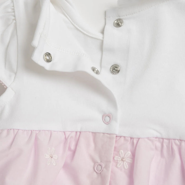 Girls White and Pink Embroidered Romper
