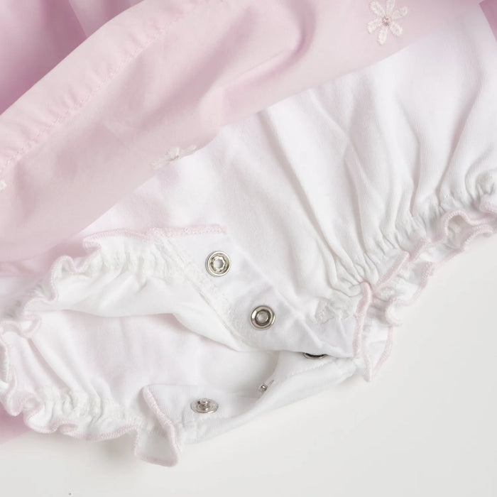 Girls White and Pink Embroidered Romper