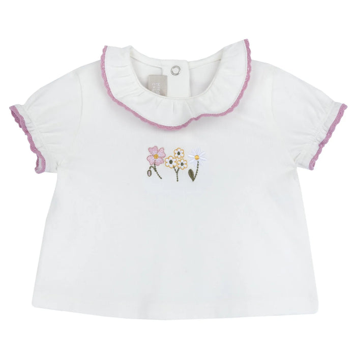 Girls White and Pink Embroidered Top