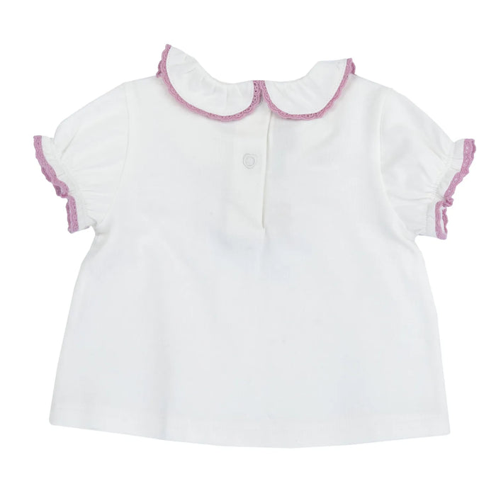 Girls White and Pink Embroidered Top