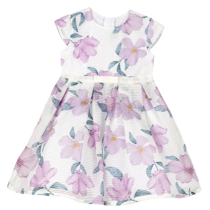 Girls White and Pink Floral Printed Dress